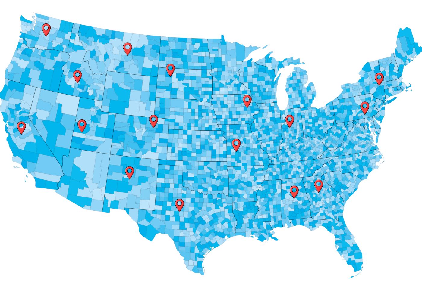 Map with push pins - Our locations
